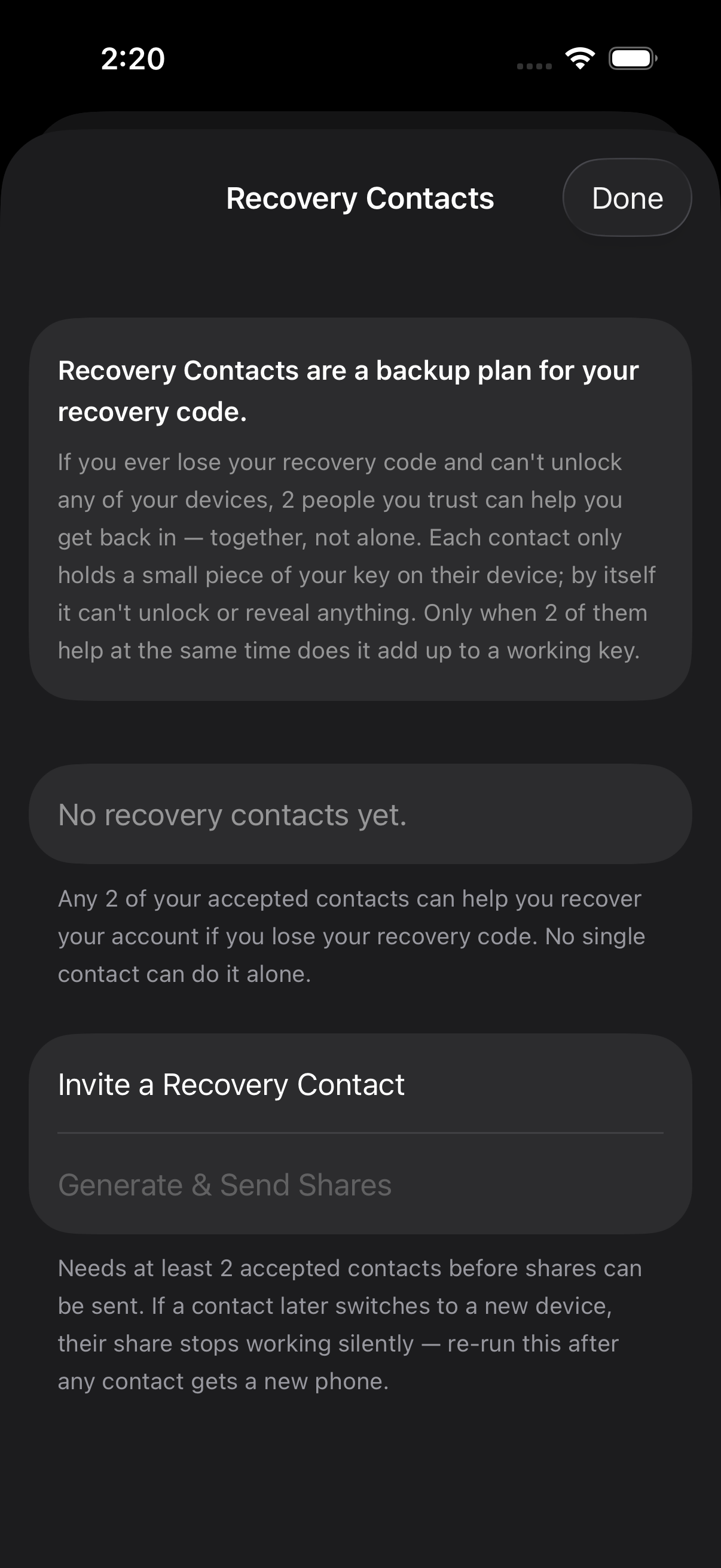 Adding trusted recovery contacts as a safety net